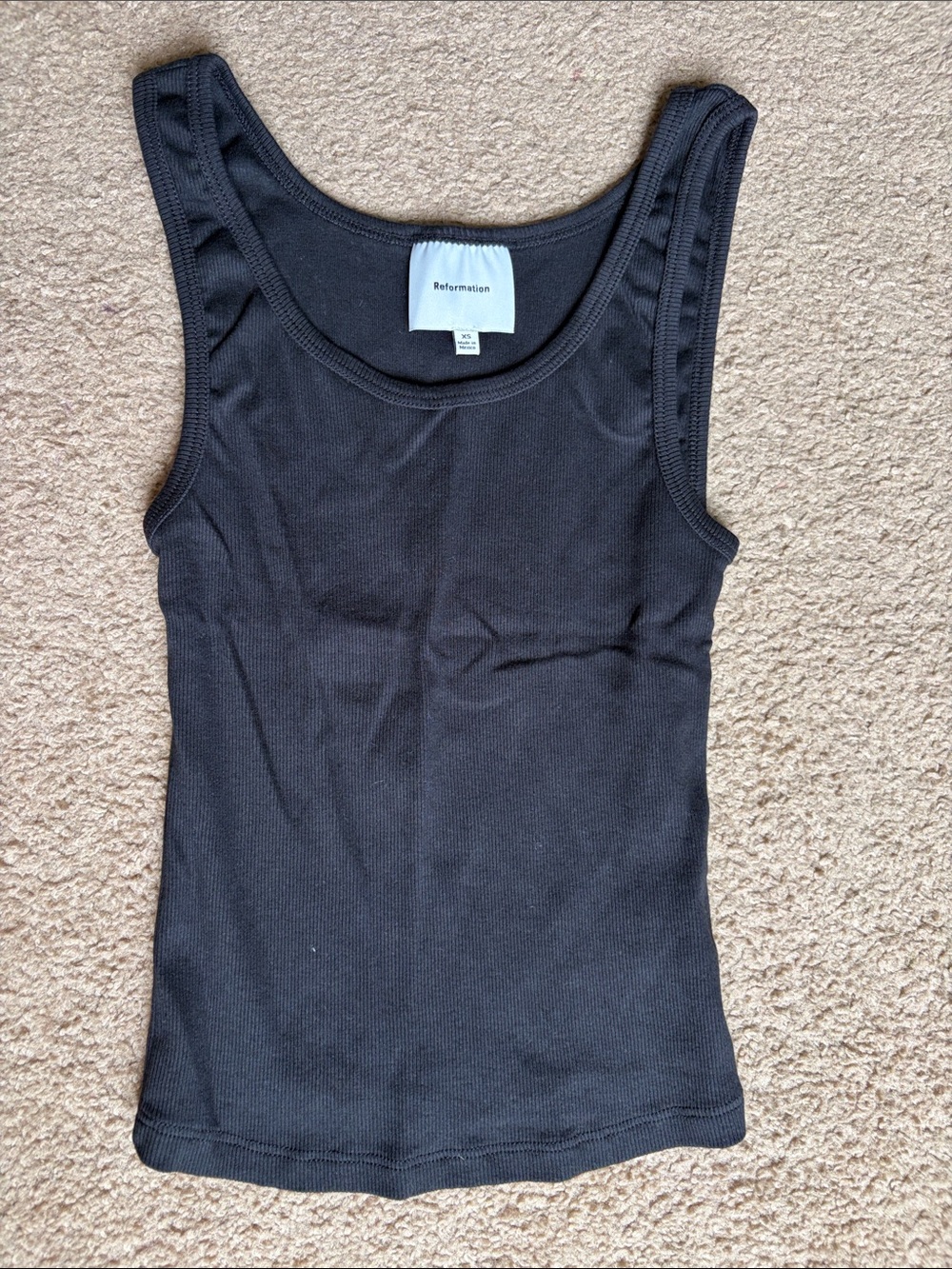 Reformation Black Ribbed Scoop Tank